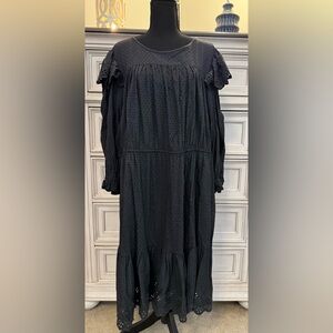 Universal Thread Black Eyelet Embroidered Tiered Long Sleeve Dress 2XL